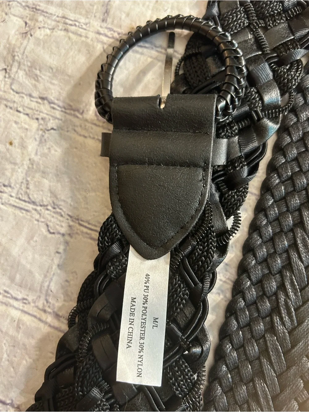 LOT OF (2) BLACK BRAIDED WOVEN WIDE BELTS 100% COTTON & POLYESTER BLEND M/L